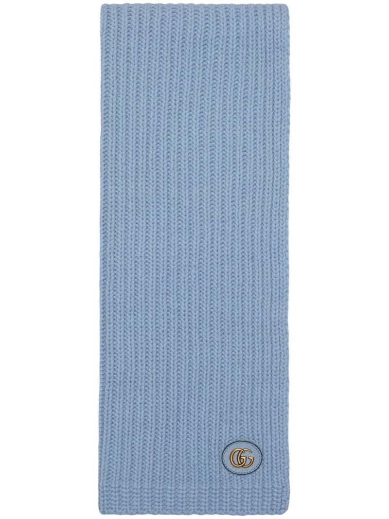Gucci GG-patch ribbed-knit scarf - Blue von Gucci