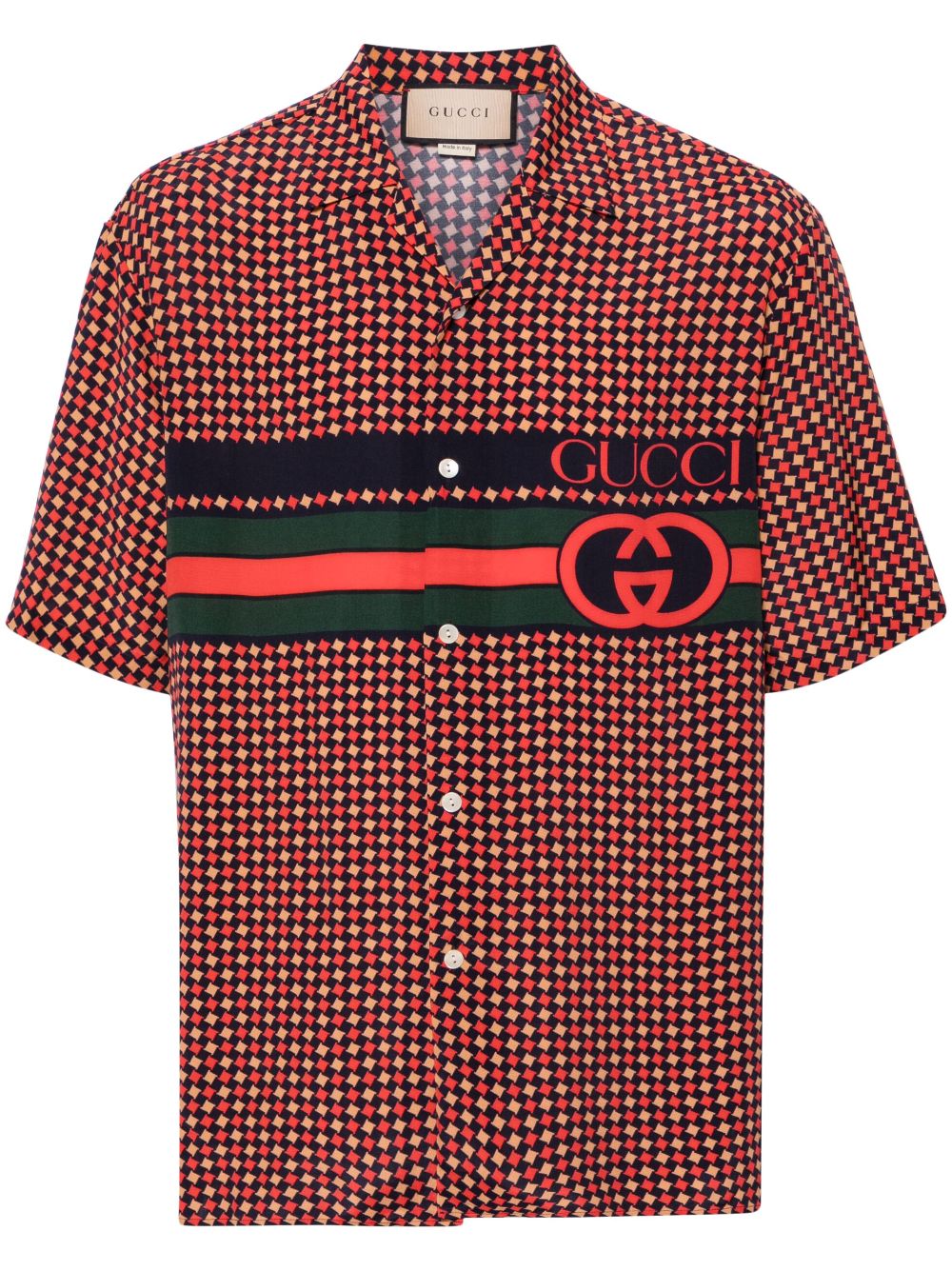 Gucci Geometric Houndstooth-print silk shirt - Red von Gucci