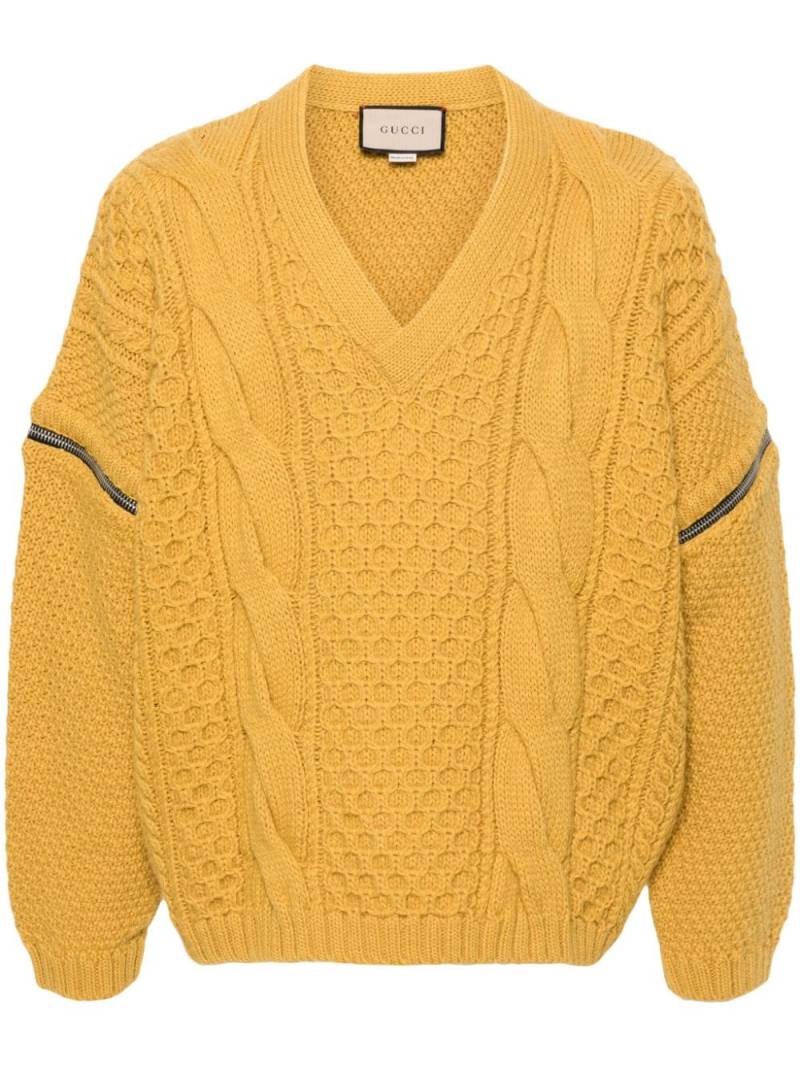 Gucci V-neck cable-knit wool jumper - Yellow von Gucci