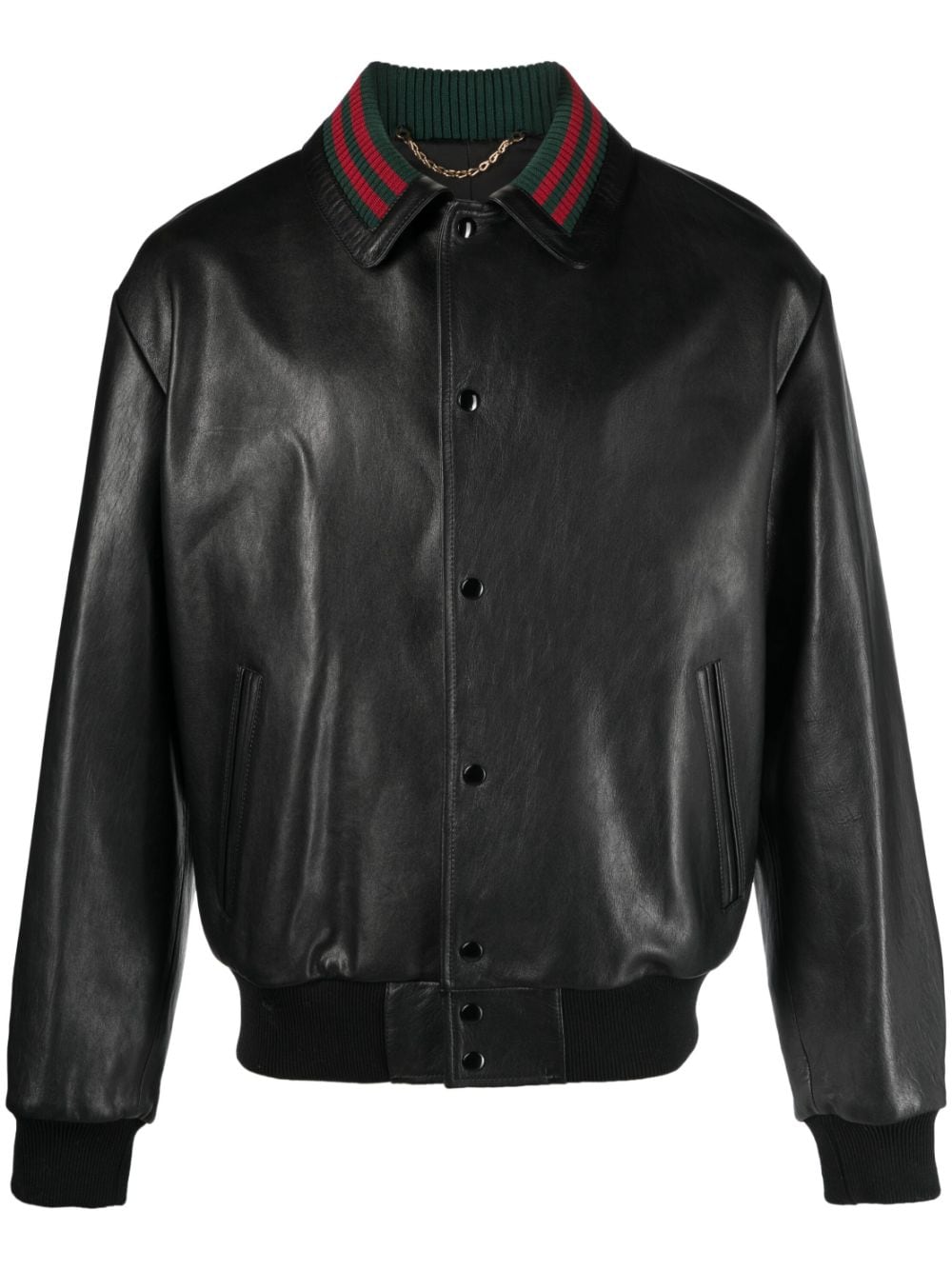 Gucci Web-collar leather bomber jacket - Black von Gucci
