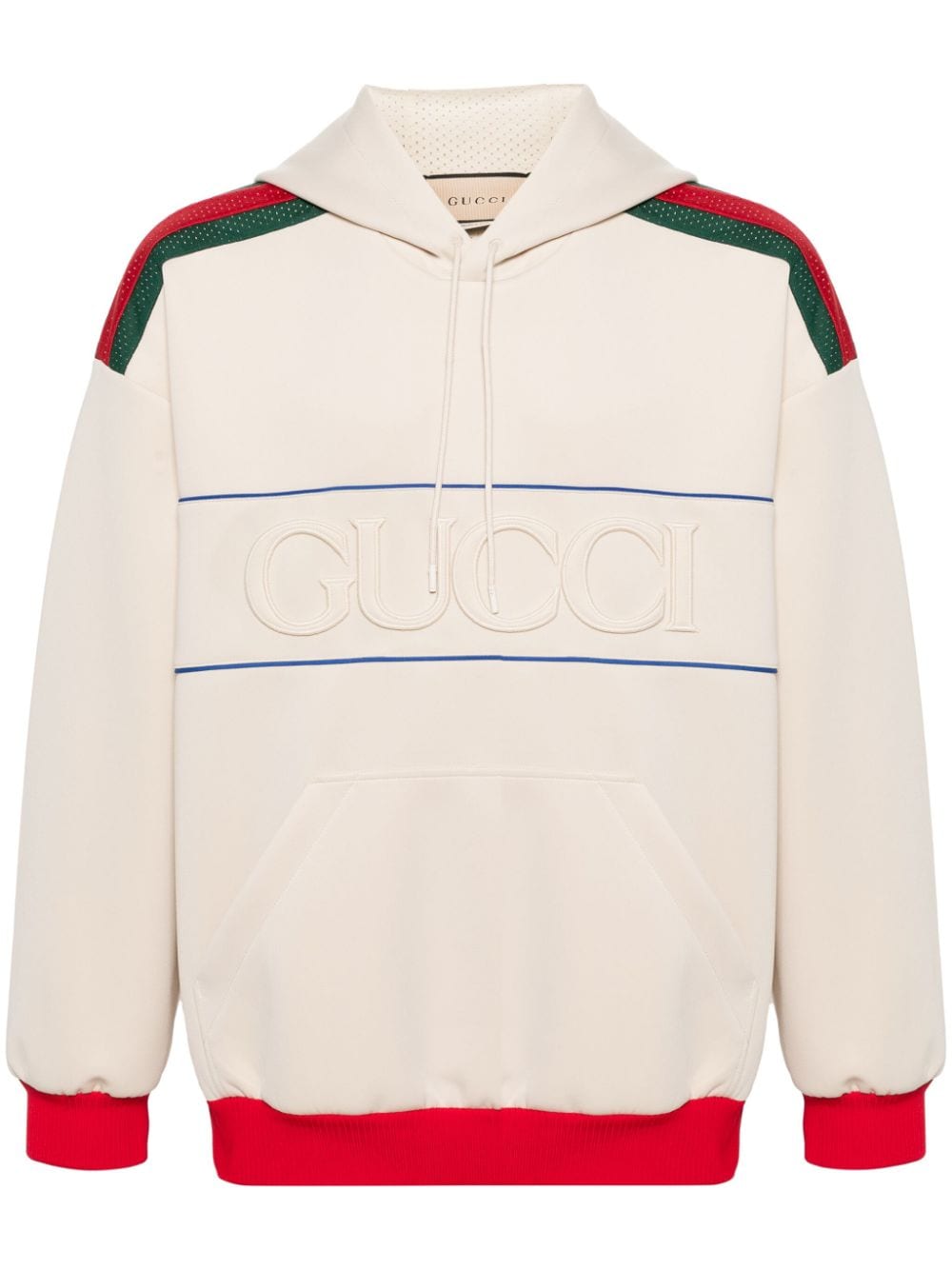 Gucci Web-stripe logo-embossed hoodie - Neutrals von Gucci