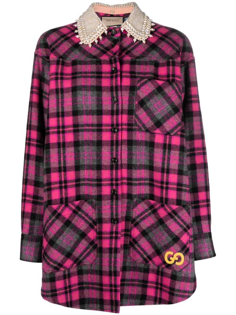 Gucci beaded collar checked coat - Pink von Gucci