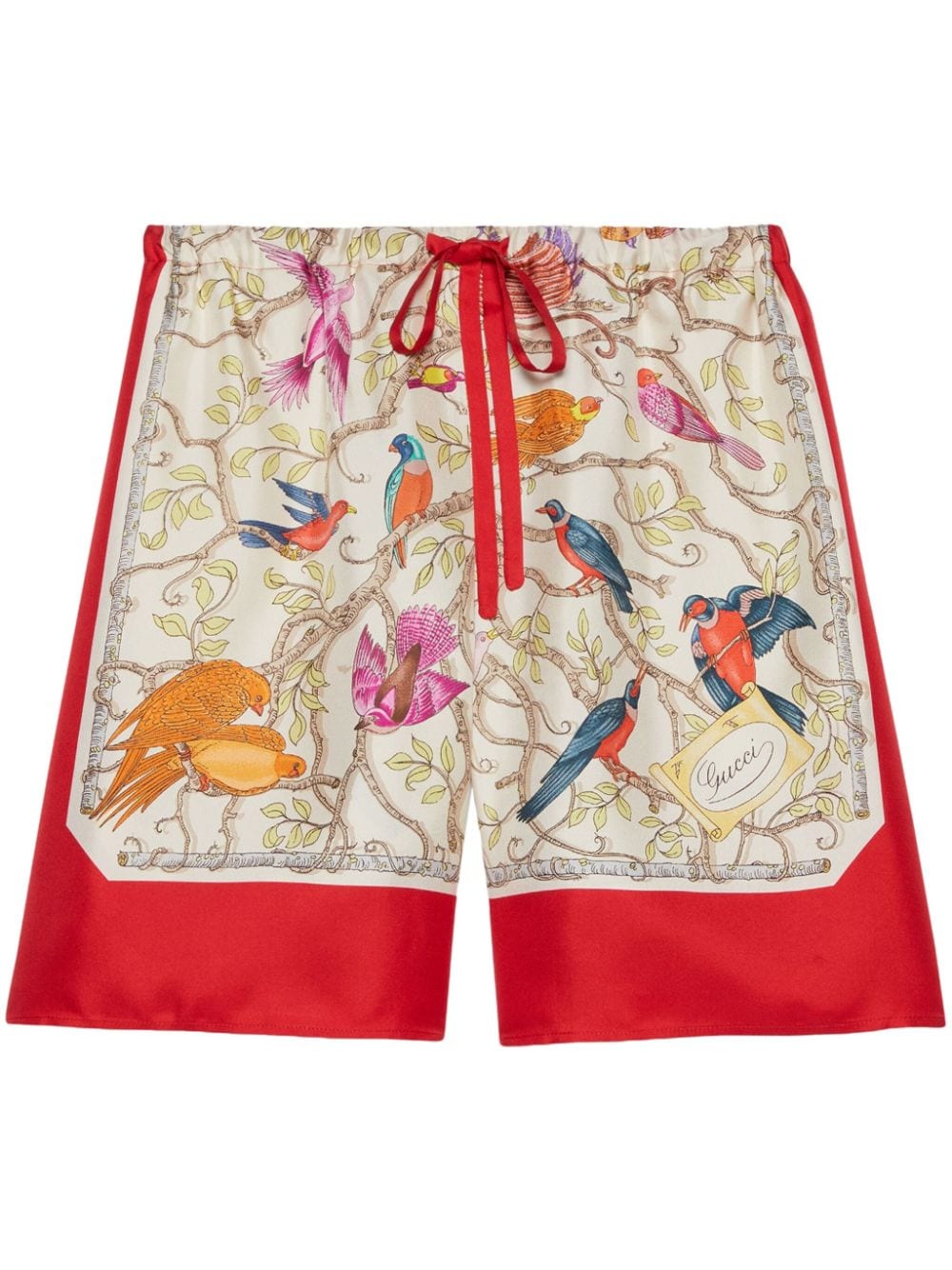 Gucci bird-print silk shorts - Red von Gucci