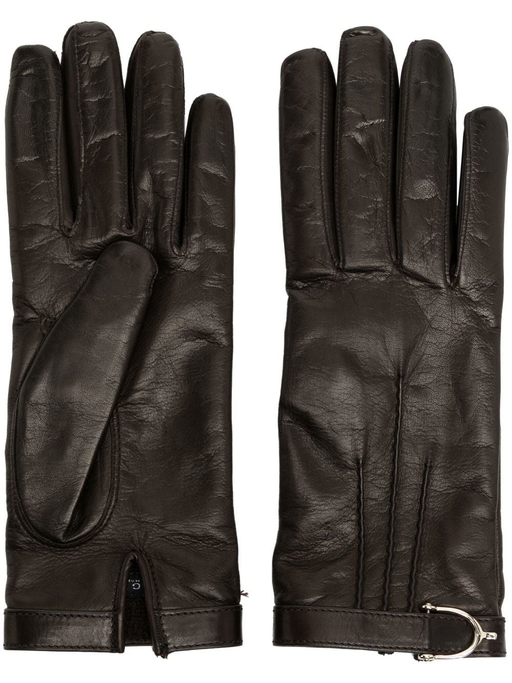 Gucci buckle-detail leather gloves - Brown von Gucci