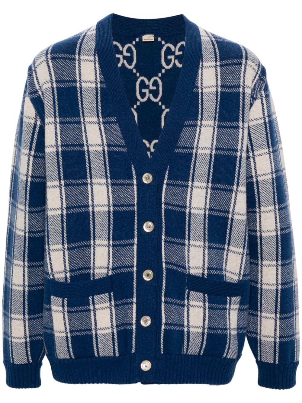 Gucci reversible checked wool cardigan - Blue von Gucci