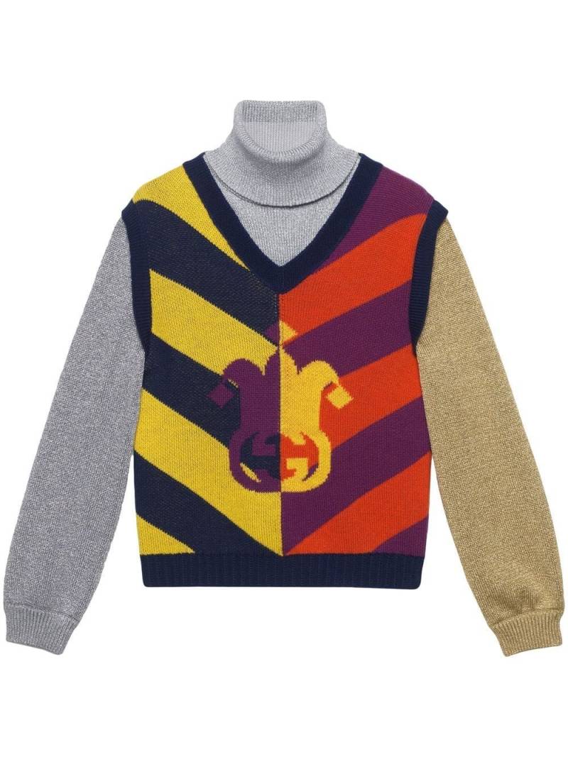 Gucci colour-block striped-jacquard jumper - Blue von Gucci