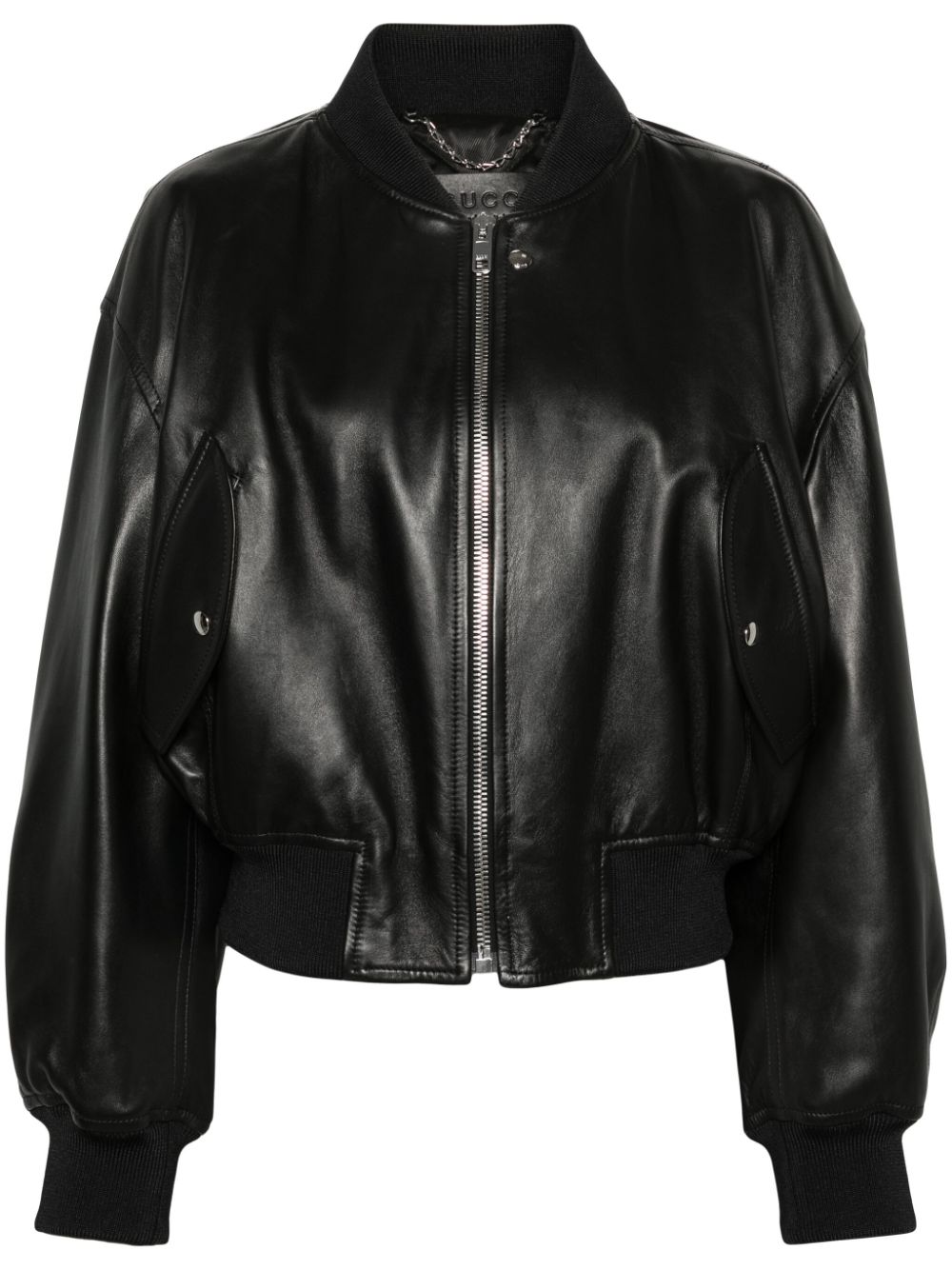 Gucci cropped leather bomber jacket - Black von Gucci