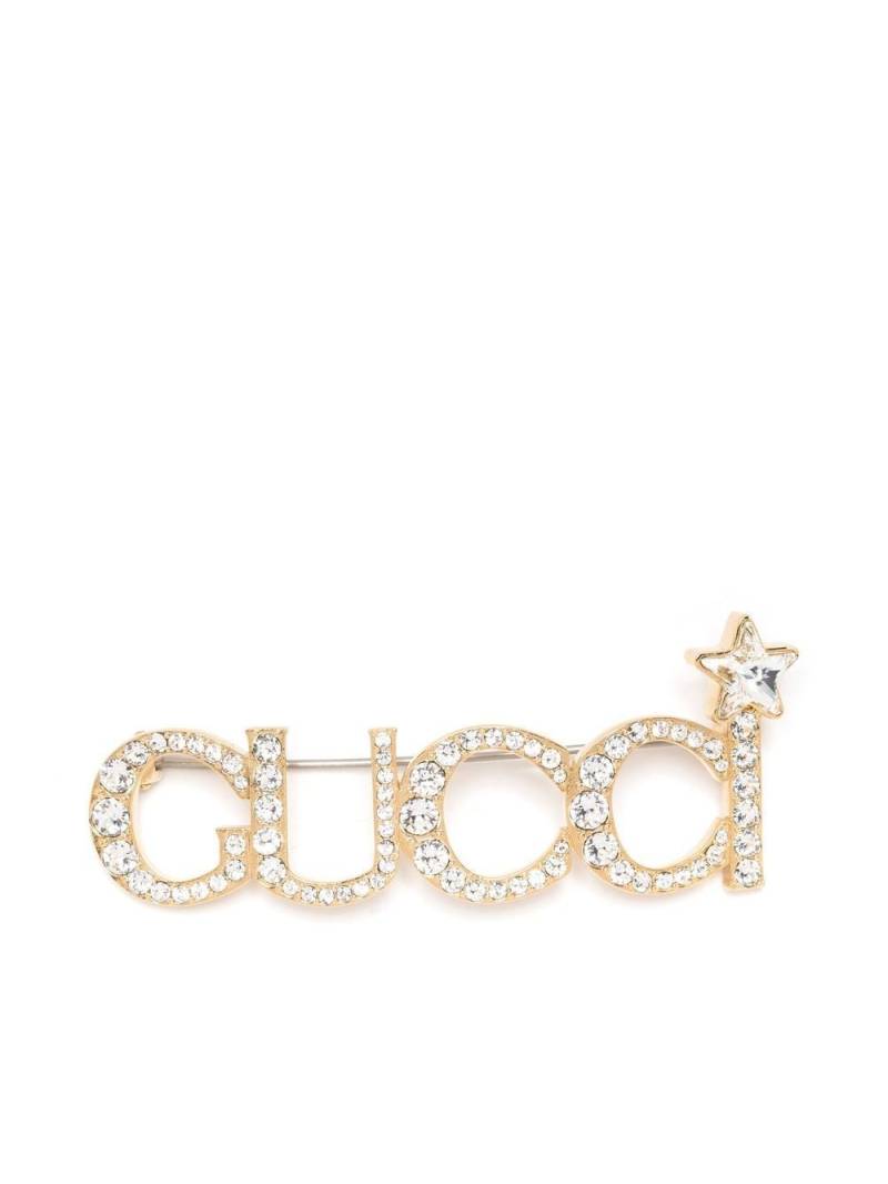 Gucci crystal logo brooch - Gold von Gucci