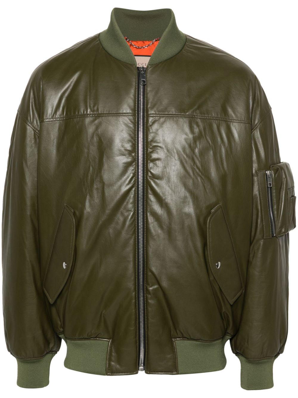 Gucci embossed-logo padded leather jacket - Green von Gucci