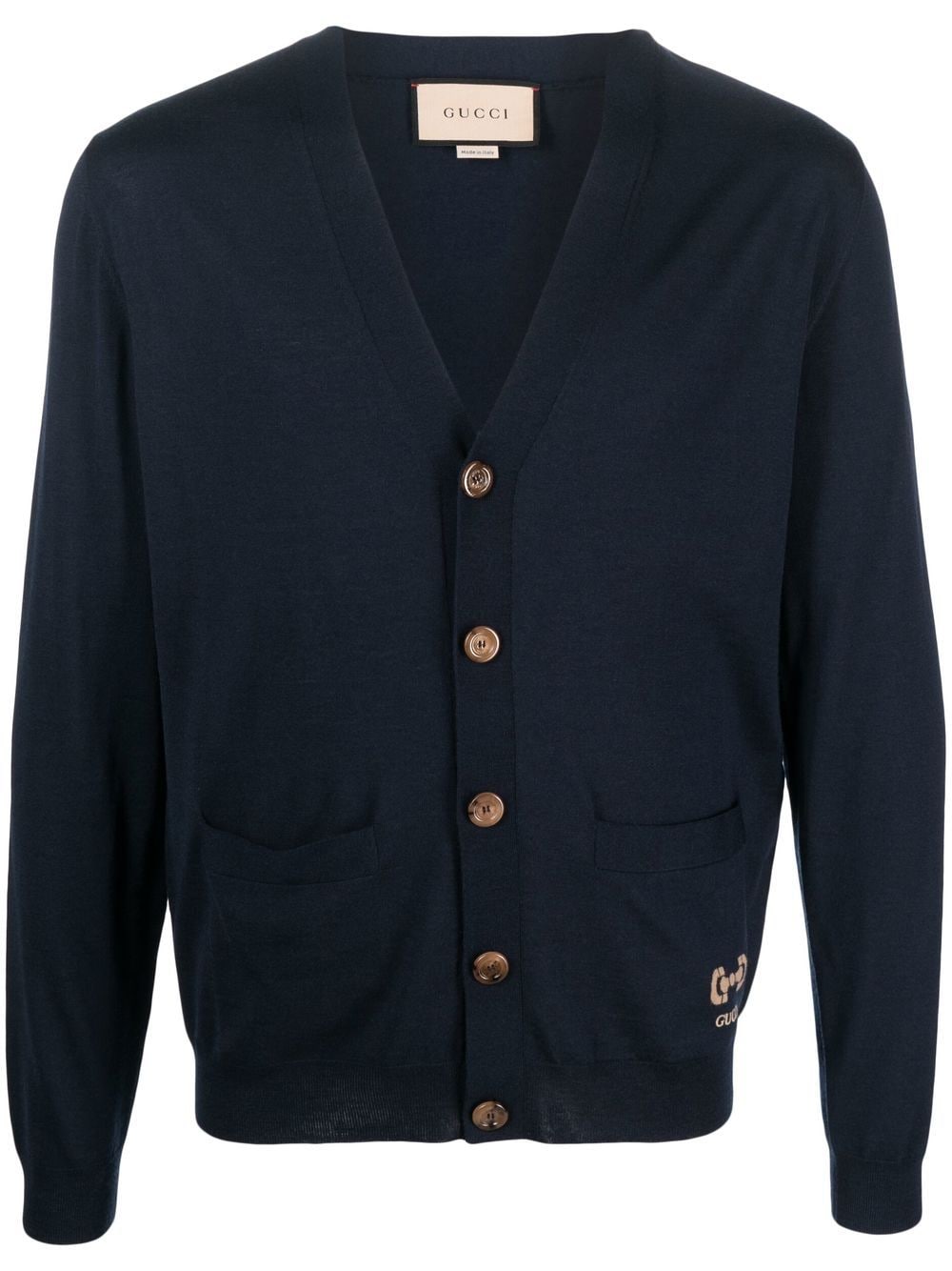 Gucci embroidered-logo V-neck cardigan - Blue von Gucci