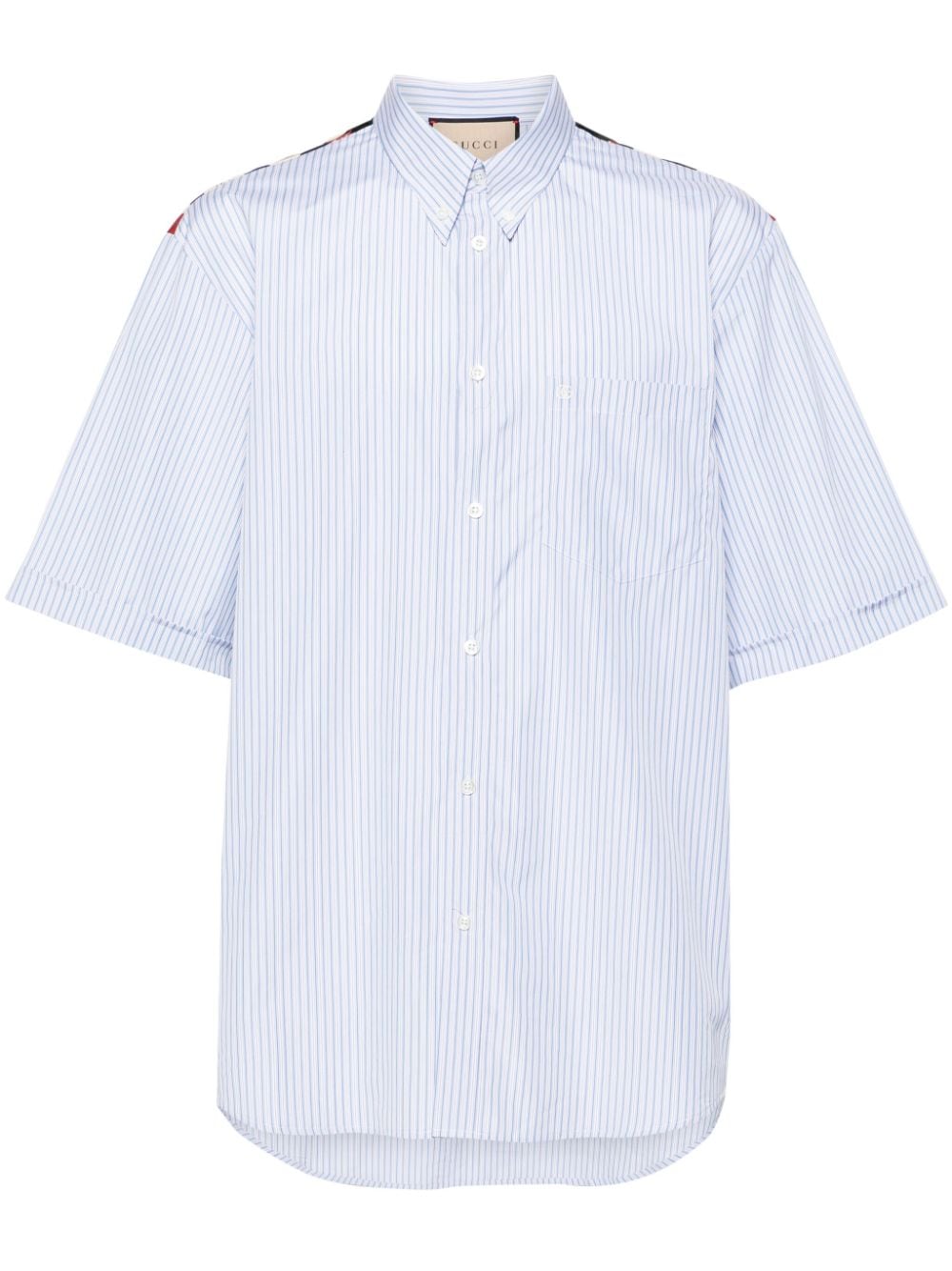 Gucci embroidered-logo striped panelled shirt - Blue von Gucci