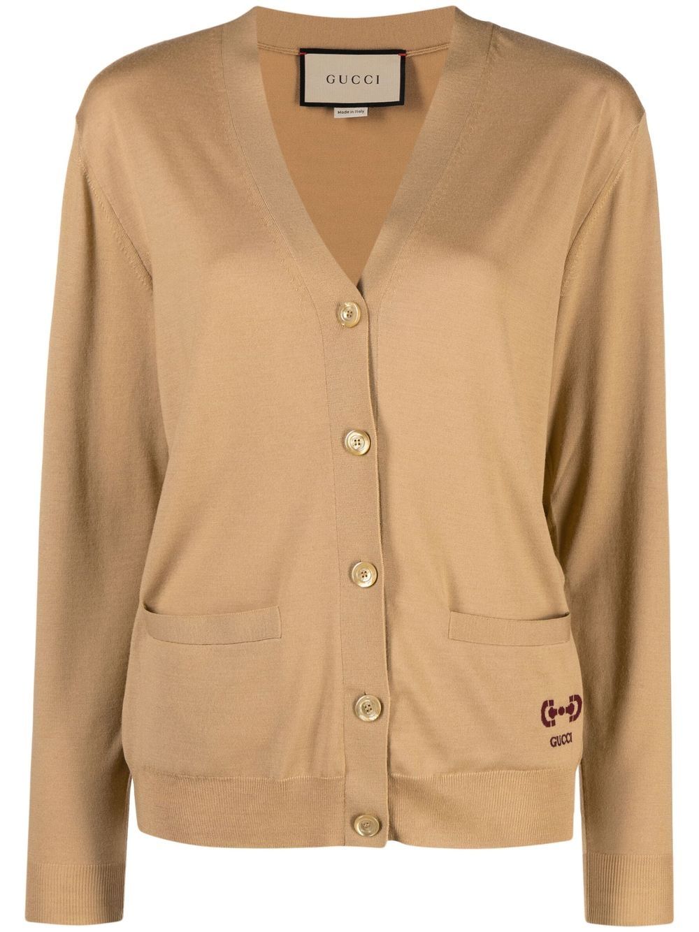 Gucci embroidered-logo wool cardigan - Neutrals von Gucci