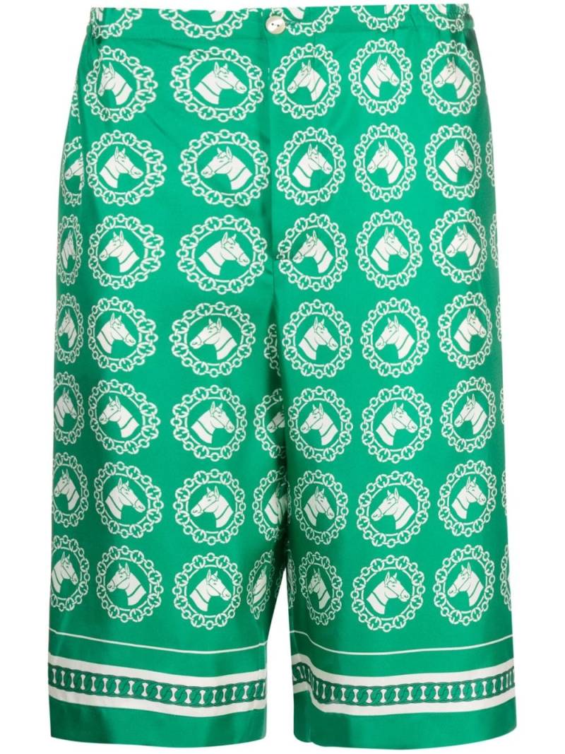 Gucci horse-graphic print silk shorts - Green von Gucci