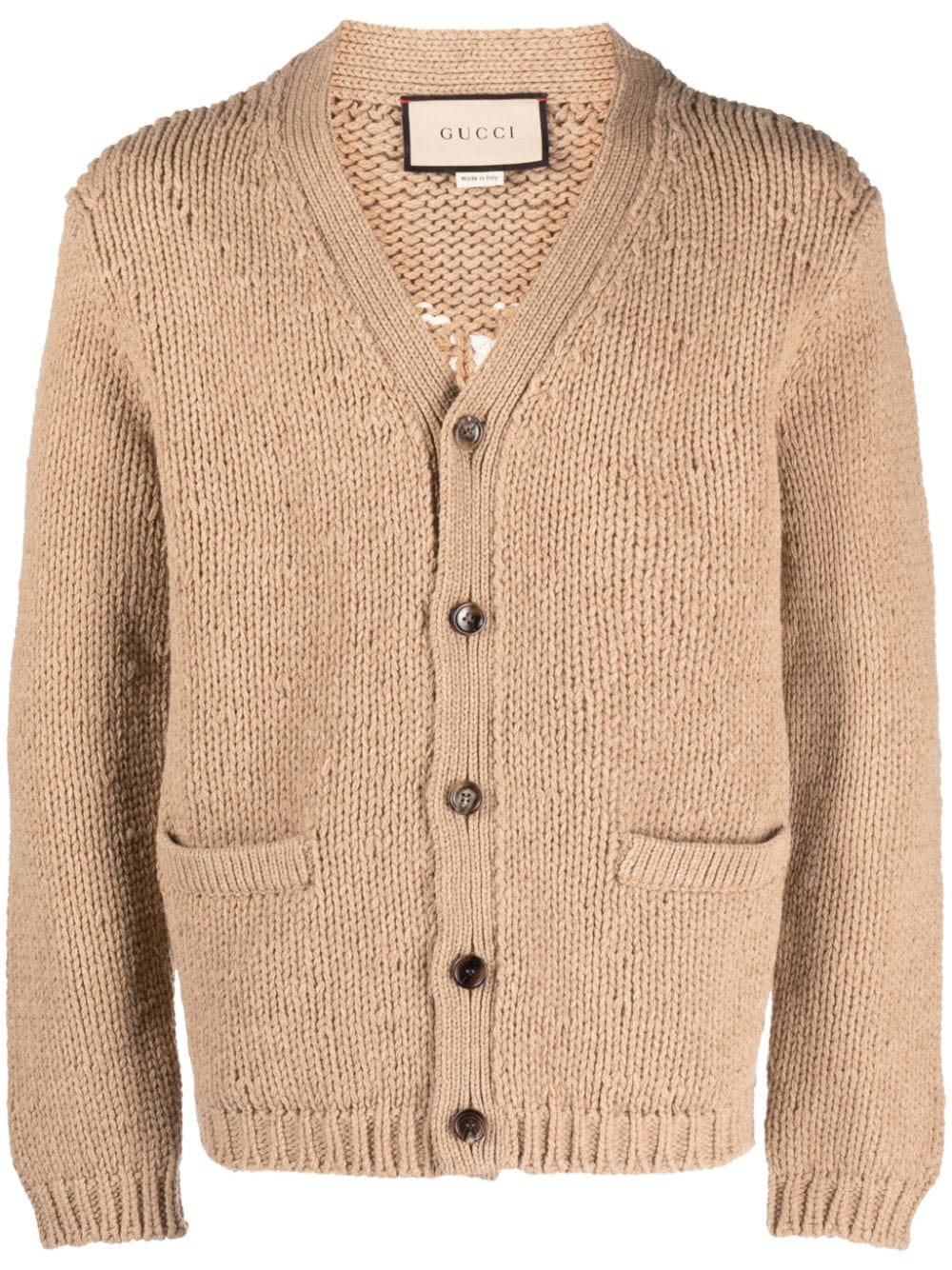 Gucci intarsia-knit logo wool cardigan - Brown von Gucci