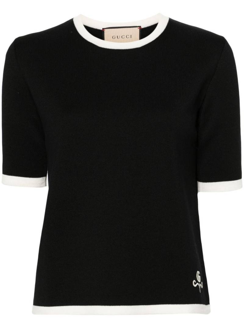 Gucci contrasting-trim wool T-shirt - Black von Gucci