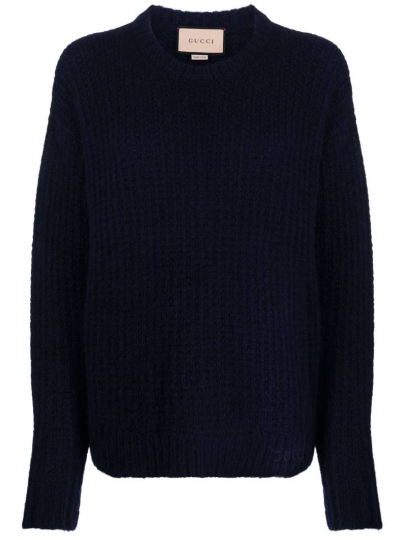 Gucci logo-embroidered knitted cashmere jumper - Blue von Gucci
