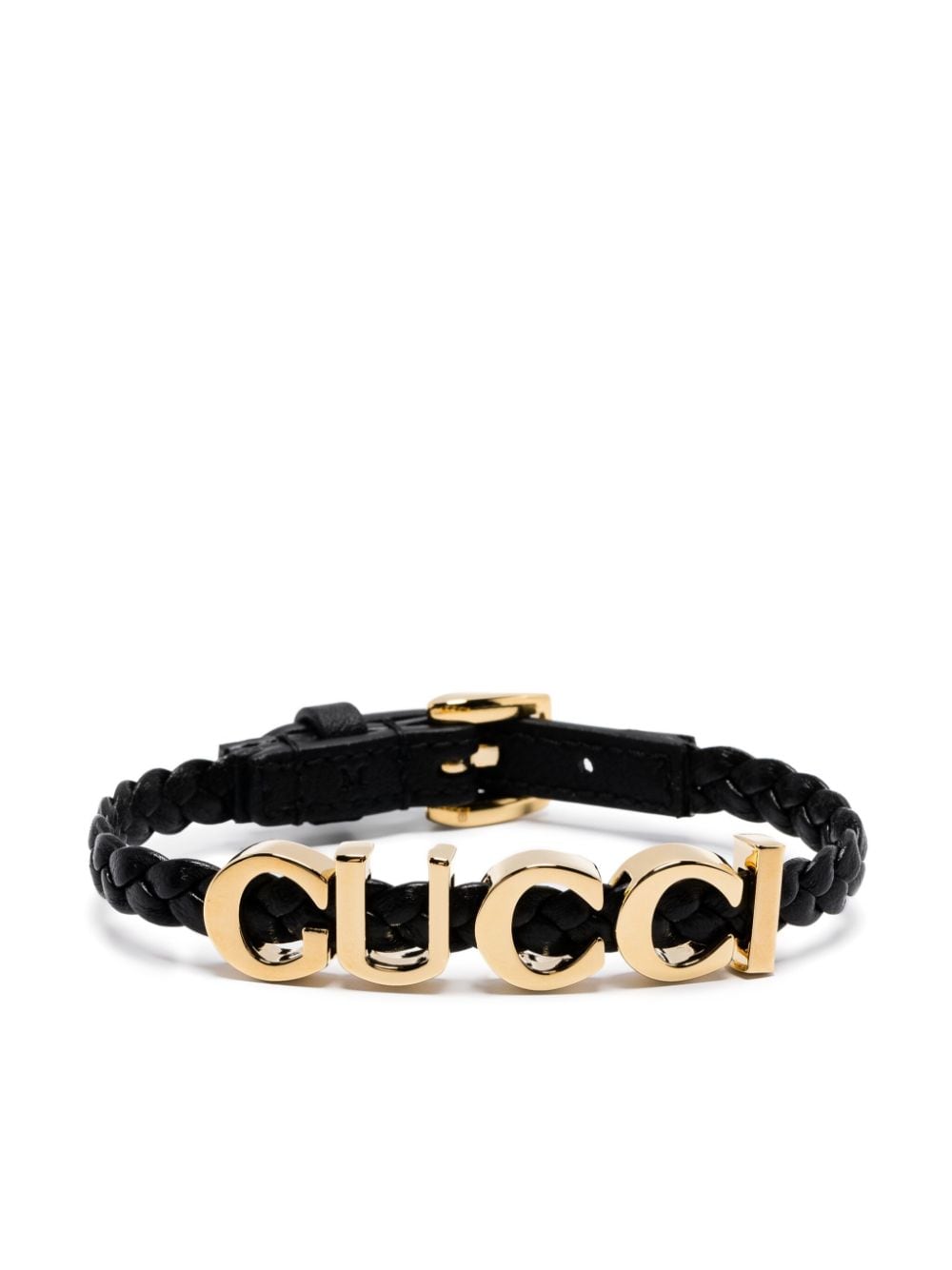 Gucci logo-lettering braided leather bracelet - Black von Gucci
