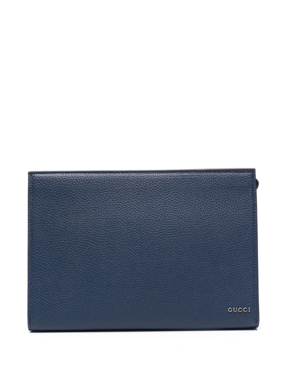 Gucci logo-lettering leather clutch bag - Blue von Gucci