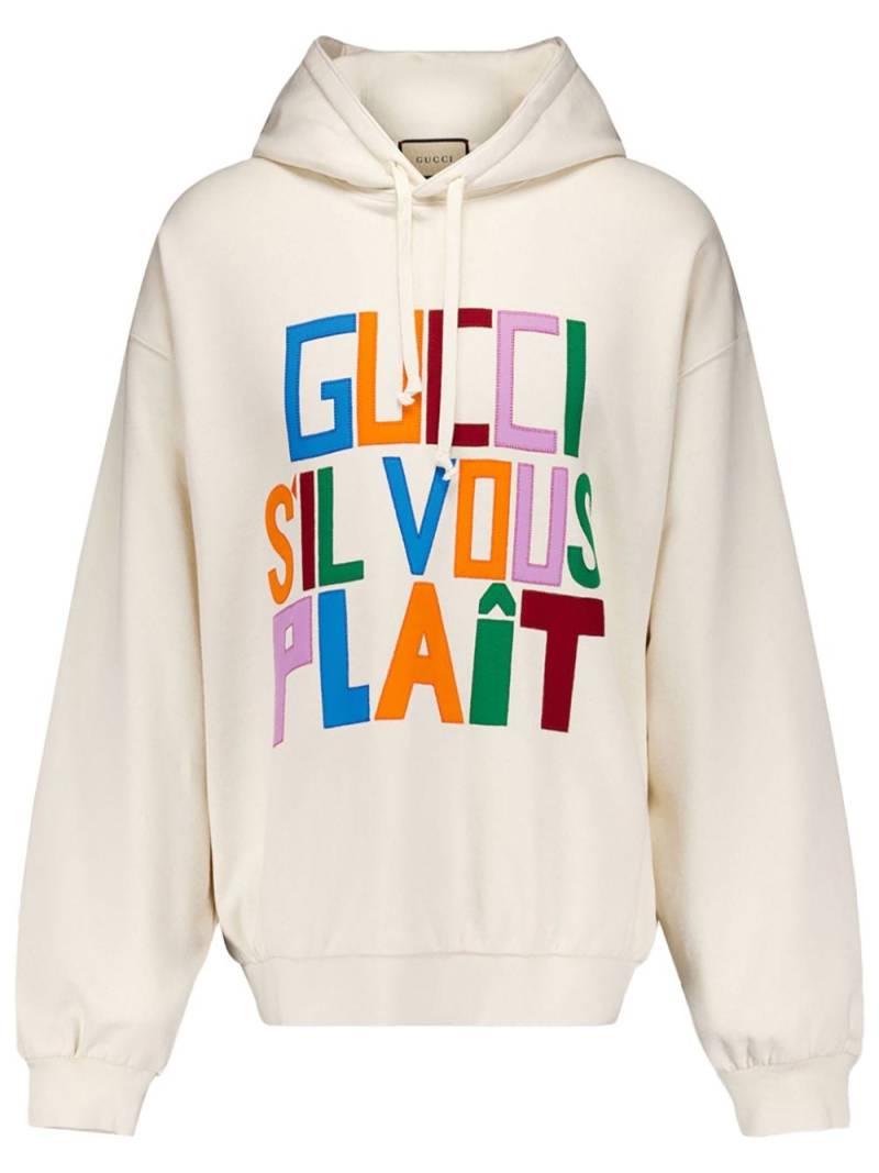 Gucci logo-patch cotton hoodie - Neutrals von Gucci