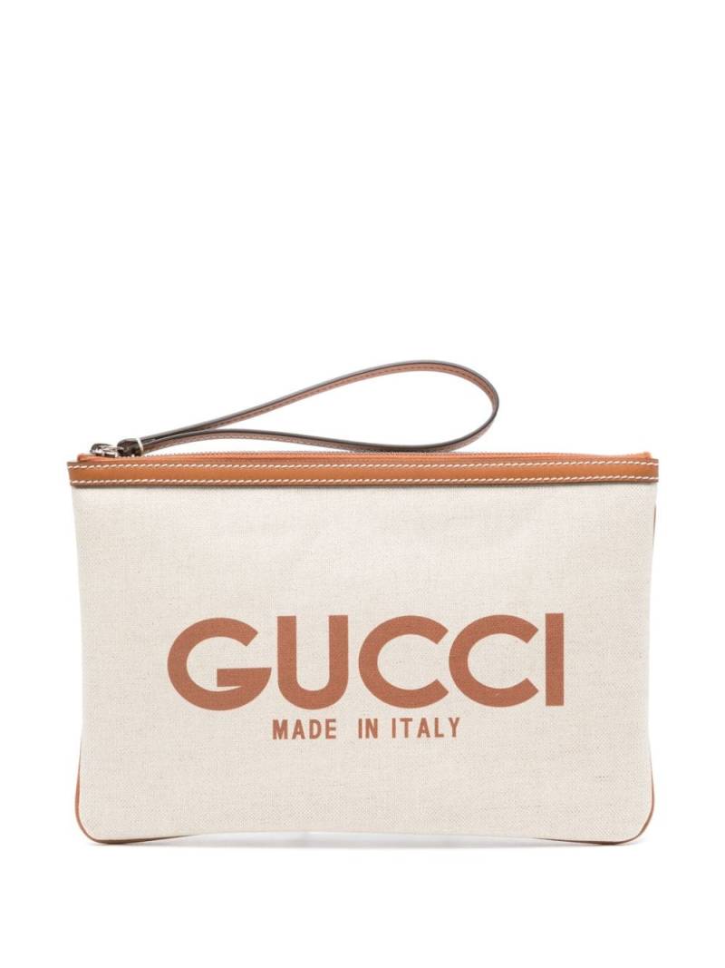 Gucci logo-print canvas clutch bag - Neutrals von Gucci