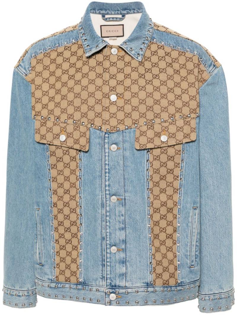 Gucci logo-print panelled denim jacket - Blue von Gucci