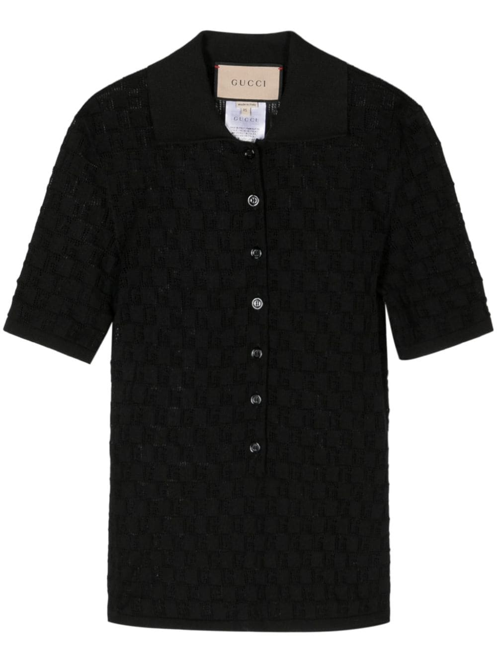 Gucci monogram-jacquard fine-knit polo shirt - Black von Gucci