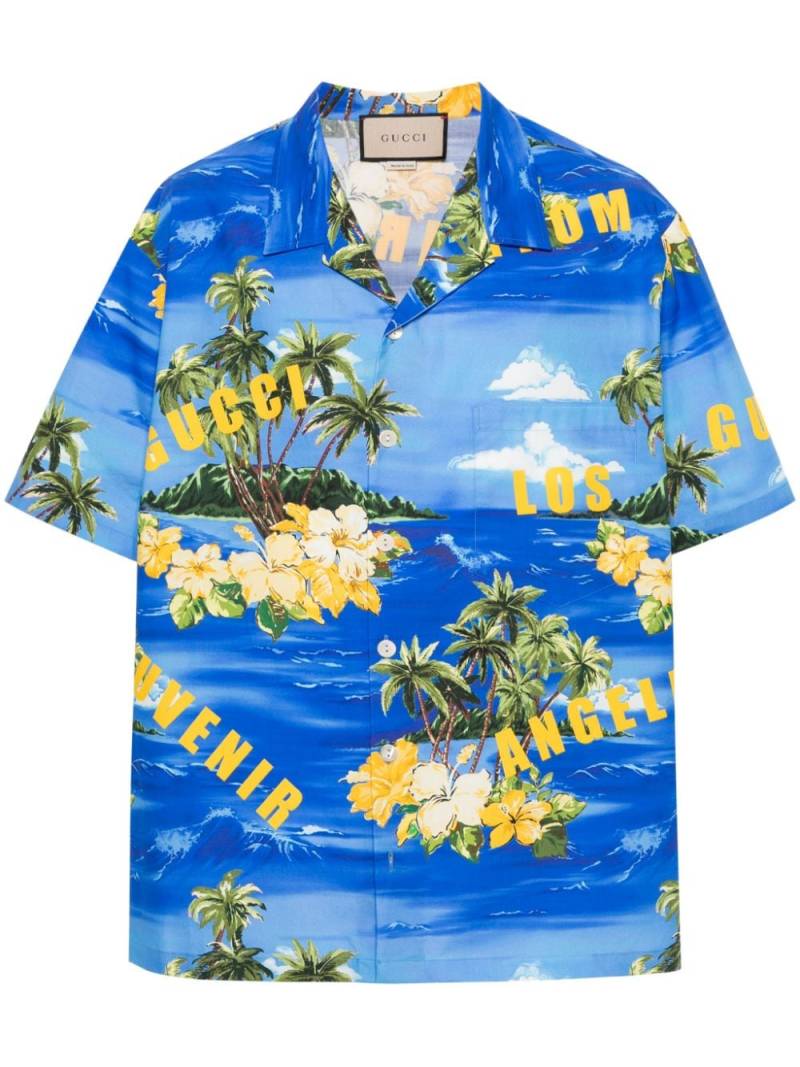 Gucci palm tree-print bowling shirt - Blue von Gucci