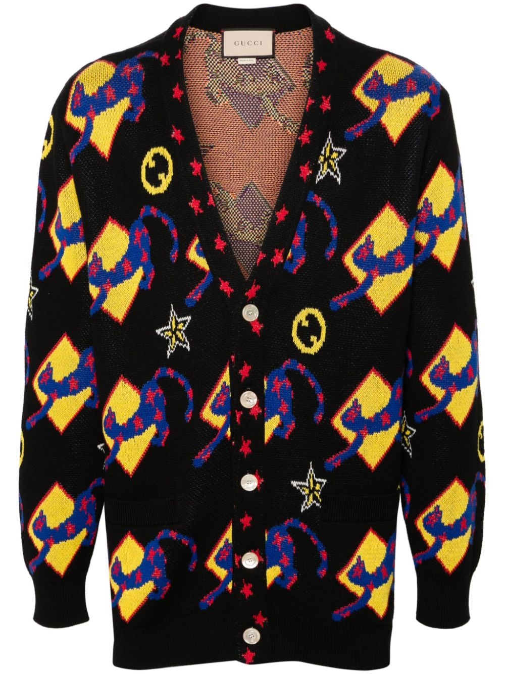 Gucci patterned-intarsia cotton cardigan - Black von Gucci