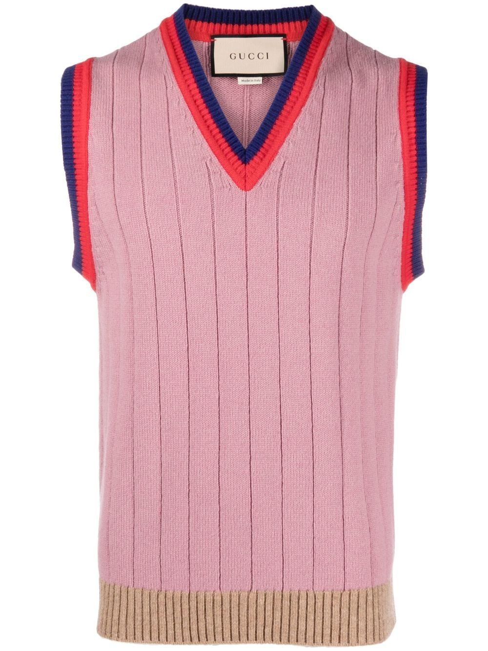 Gucci ribbed-knit striped-edge vest - Pink von Gucci