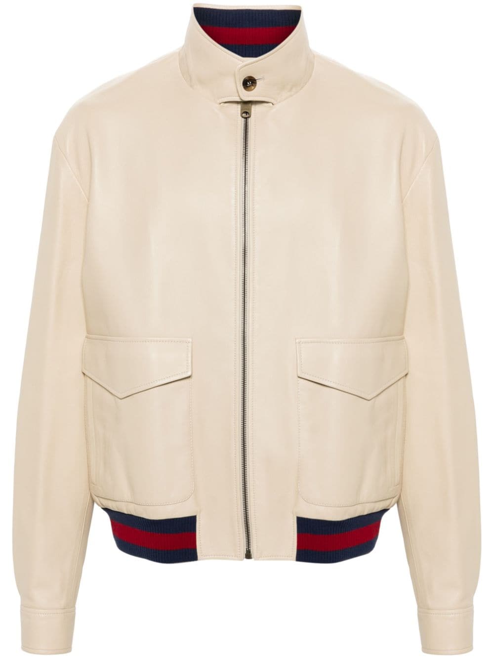 Gucci stripe-detailing leather jacket - Neutrals von Gucci