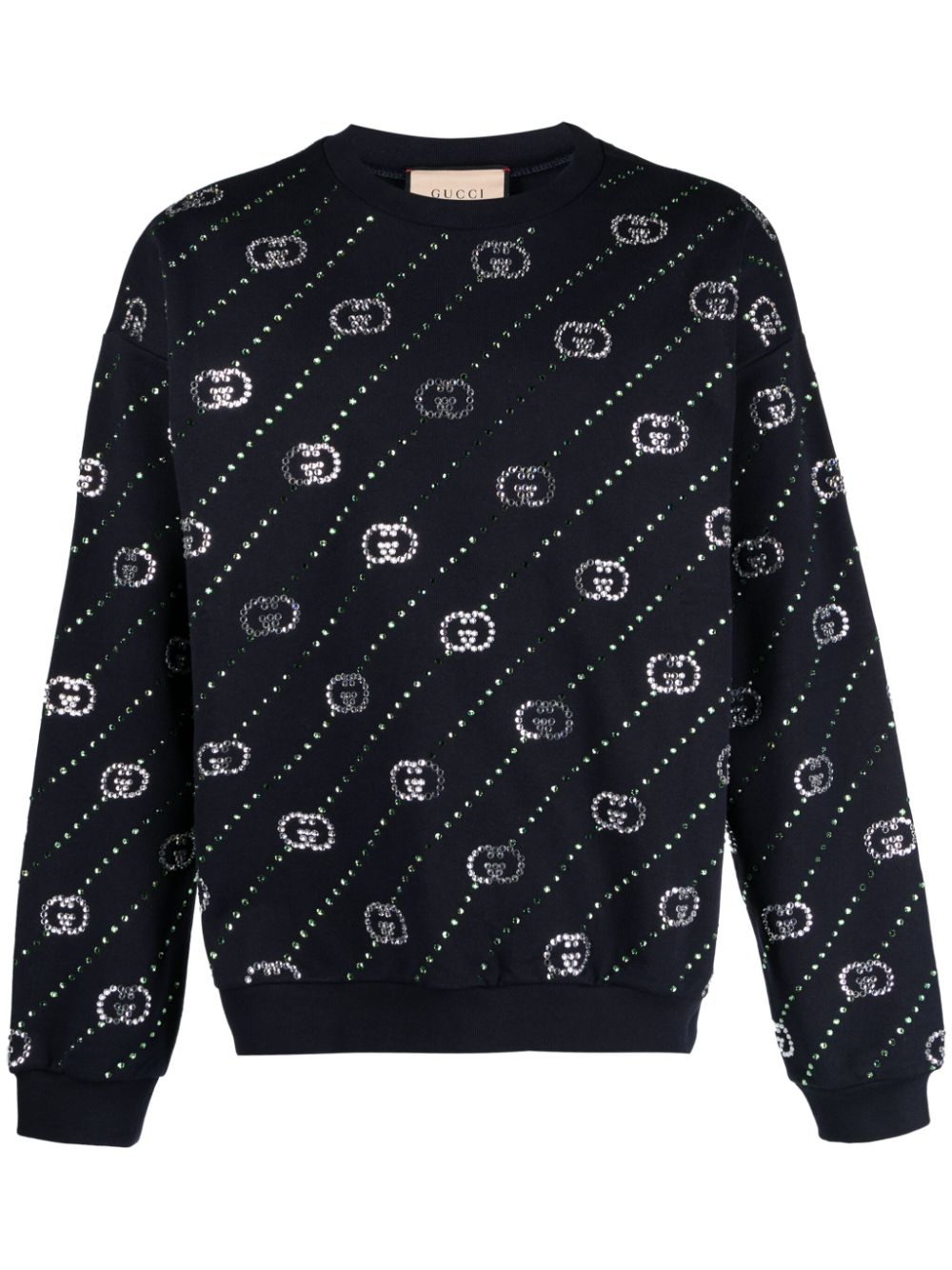 Gucci striped Interlocking G-crystal cotton sweatshirt - Blue von Gucci