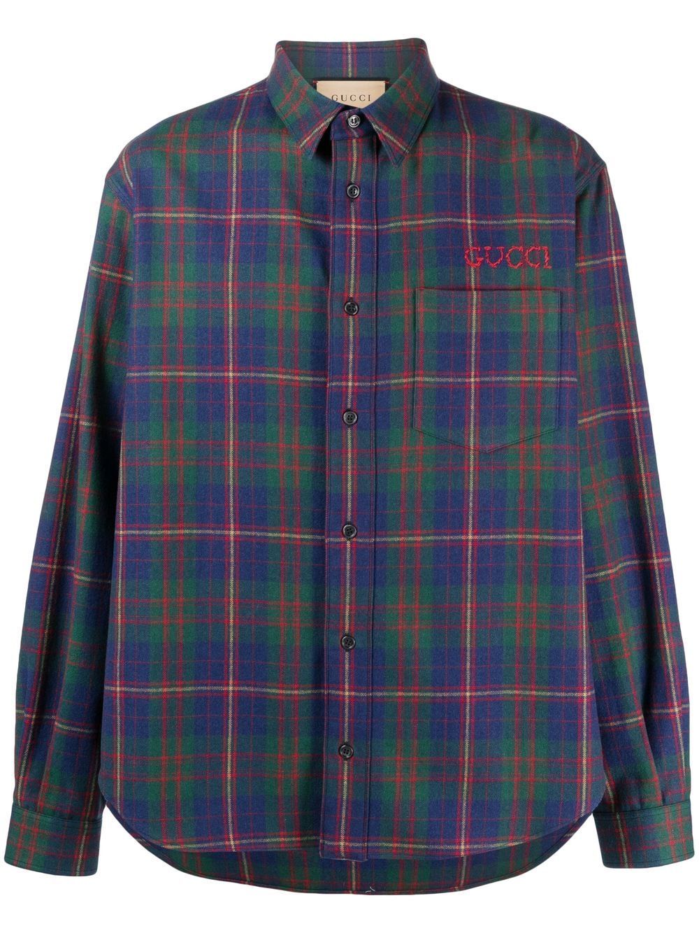 Gucci tartan-print embroidered shirt - Blue von Gucci