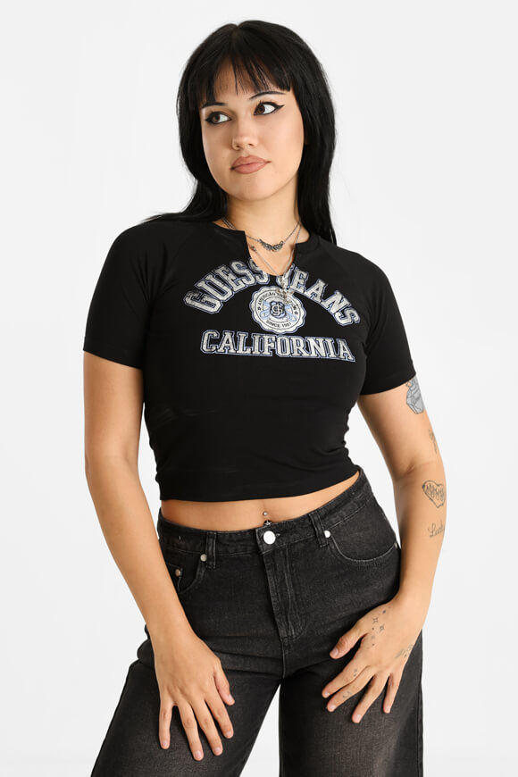 Guess Jeans Crop T-Shirt | Black | Damen  | M von Guess Jeans