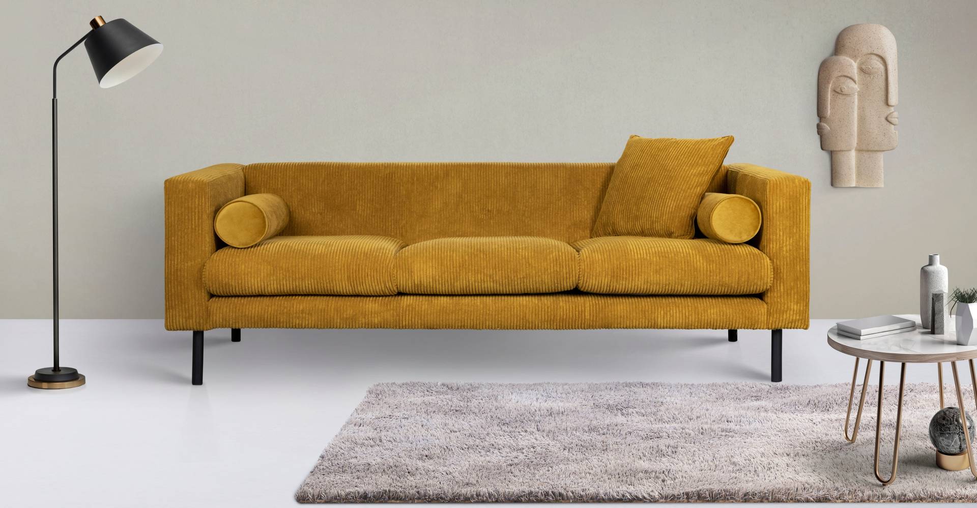 Guido Maria Kretschmer Home&Living 3-Sitzer »Lillibeth Designsofa mit Wellenunterfederung, Masse B/T/H: 218/74/83 cm«, Zierkissen als Wendekissen, Bezug Samtoptik oder Cord Guido Maria Kretschmer Home&Living 3-Sitzer »Lillibeth Designsofa mit Wellenunterfederung, Masse B/T/H: 218/74/83 cm«, Zierkissen als Wendekissen, Bezug Samtoptik oder Cord von Guido Maria Kretschmer Home&Living