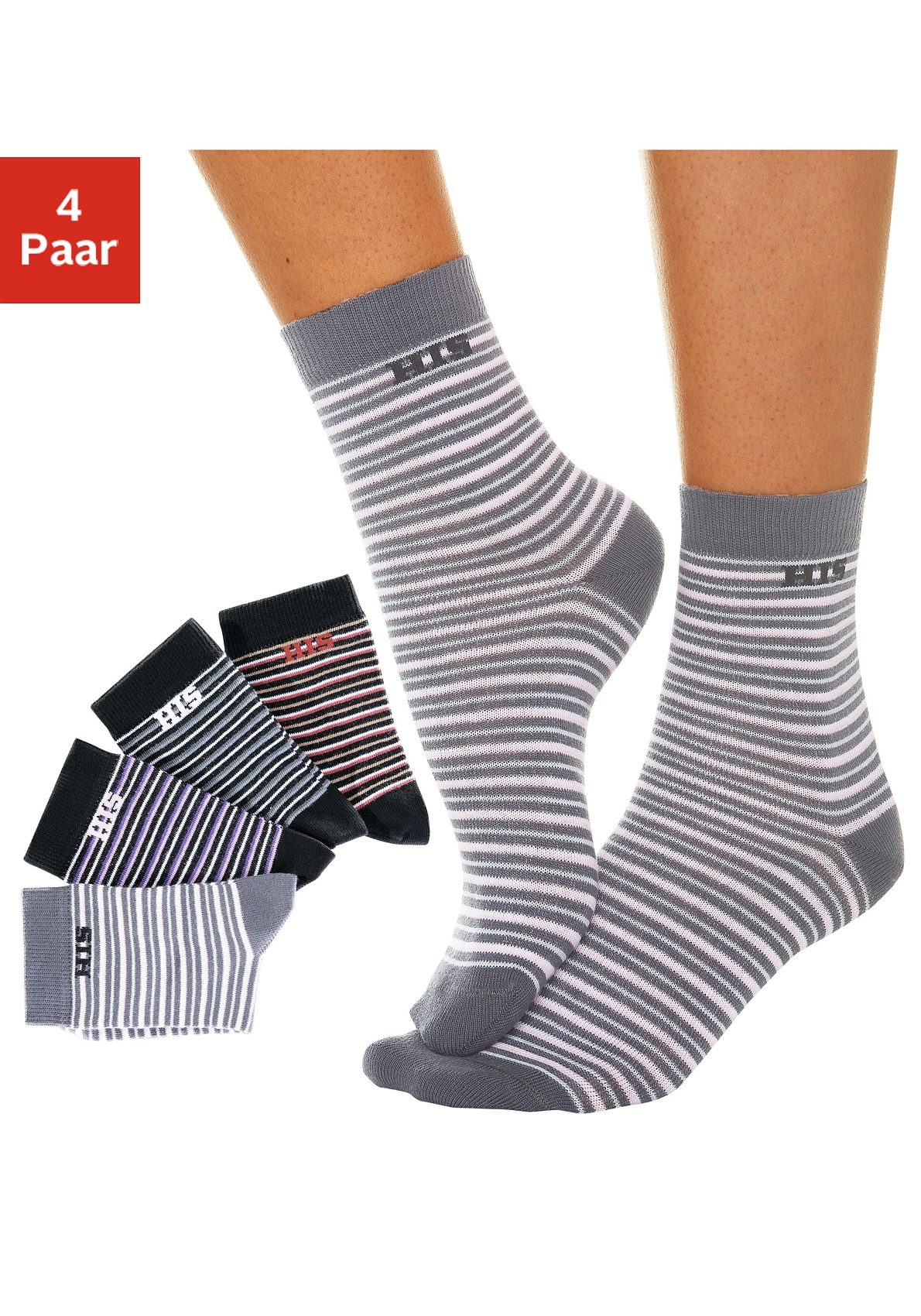 H.I.S Basicsocken, (Set, 4 Paar), mit eingestricktem Markenlogo von H.I.S