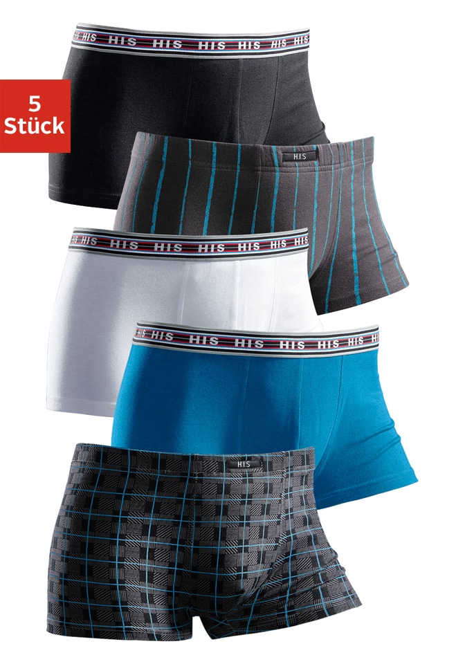 H.I.S Boxershorts, (Packung, 5 St.), in Hipster-Form aus Baumwoll-Stretch von H.I.S