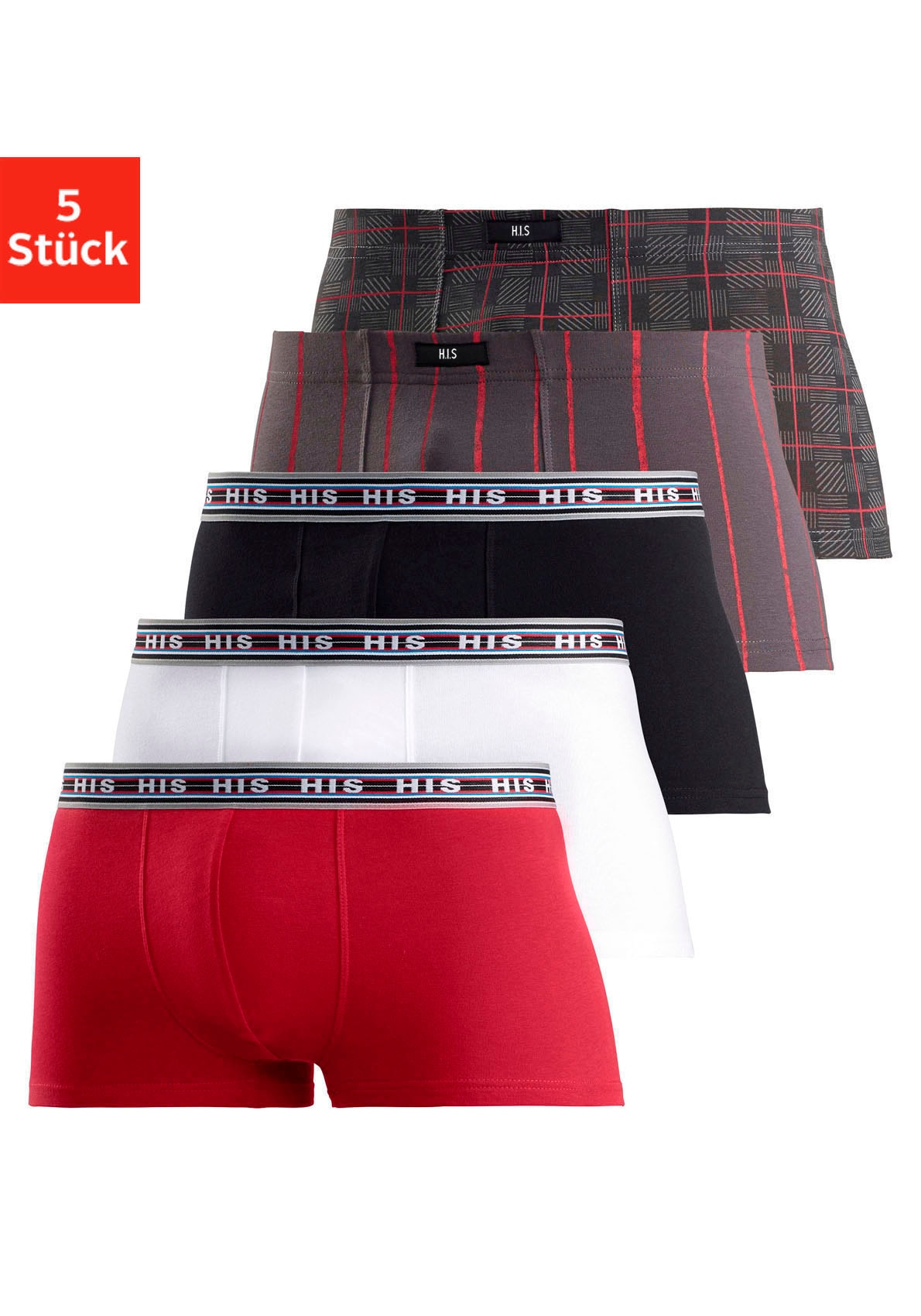 H.I.S Boxershorts, (Packung, 5 St.), in Hipster-Form aus Baumwoll-Stretch von H.I.S