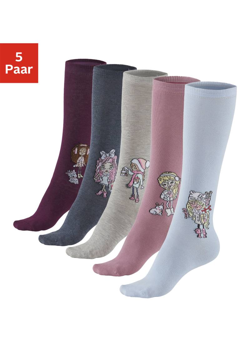H.I.S Kniestrümpfe, (Packung, 5 Paar), mit eingestricktem Motiv von H.I.S