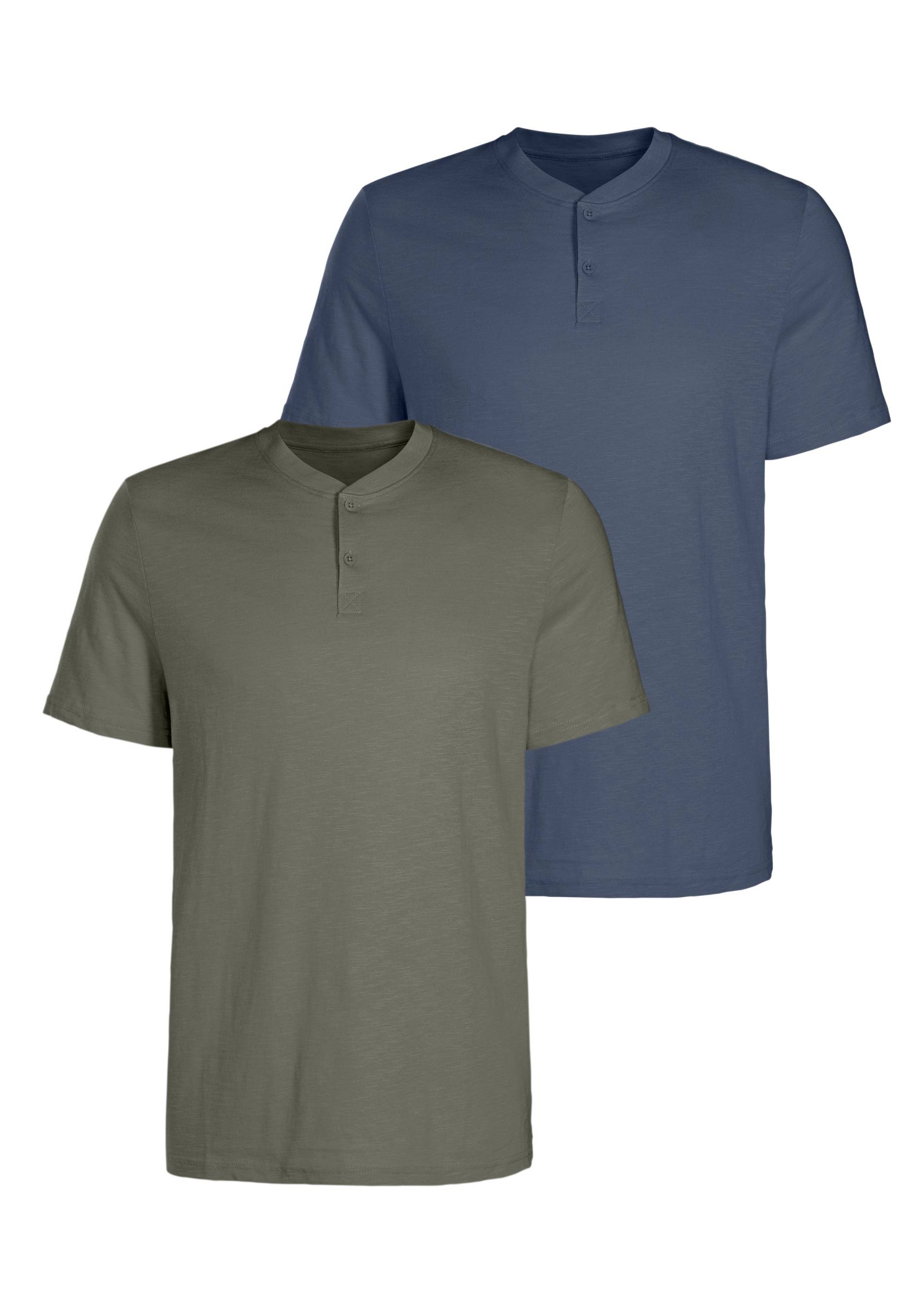H.I.S Kurzarmshirt, (Packung, 2), mit Henleykragen aus strukturierter Baumwoll-Qualität H.I.S Kurzarmshirt, (Packung, 2), mit Henleykragen aus strukturierter Baumwoll-Qualität von H.I.S