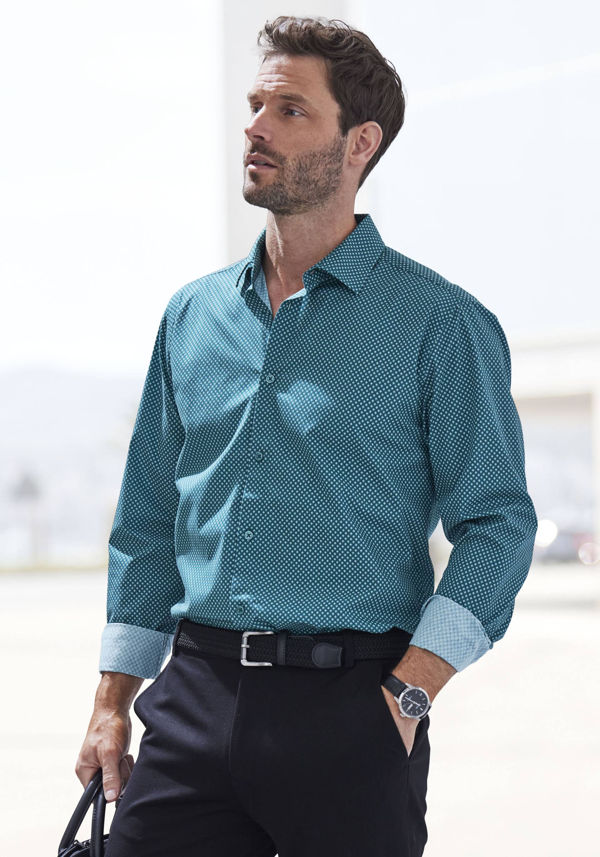 H.I.S Langarmhemd »Regular fit«, mit Haifischkragen und allover Print aus reiner Baumwolle von H.I.S