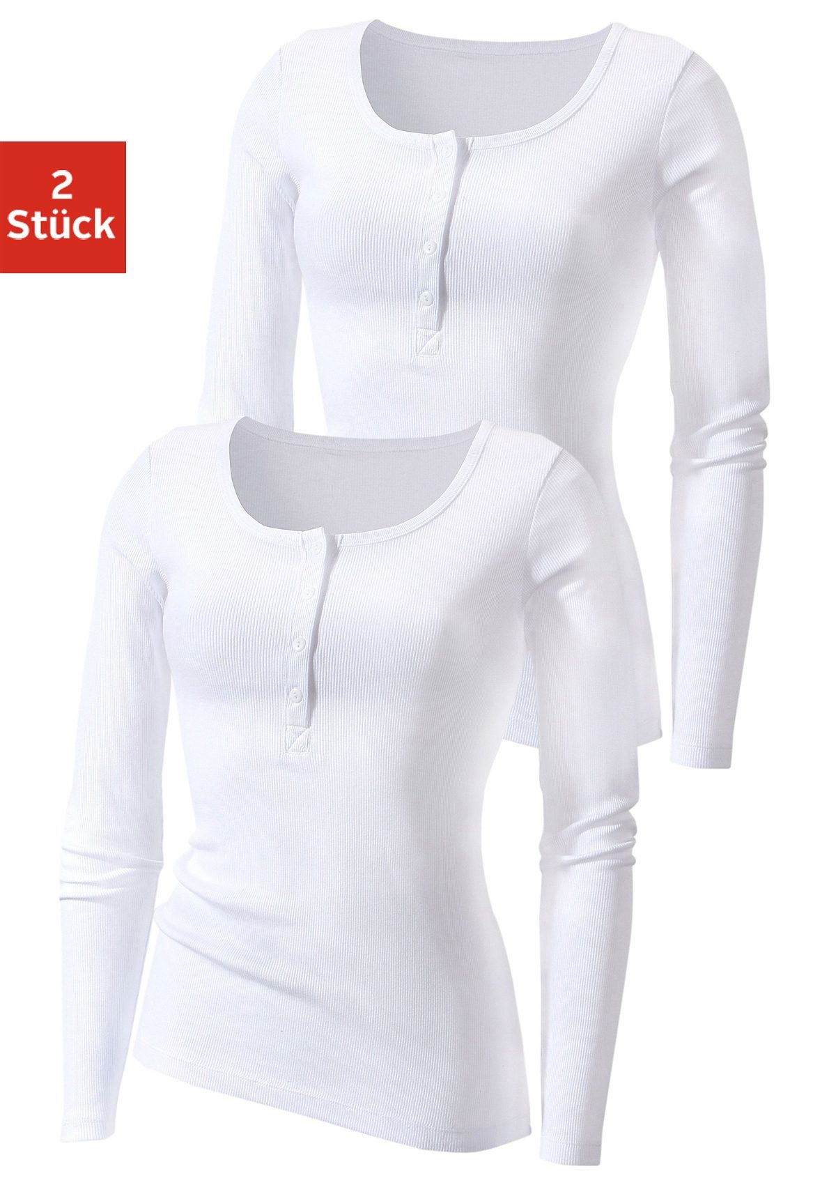 H.I.S Langarmshirt »mit kurzer Knopfleiste«, (2er-Pack), aus modischer Rippqualität von H.I.S