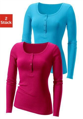 H.I.S Langarmshirt »mit kurzer Knopfleiste«, (2er-Pack), aus modischer Rippqualität von H.I.S