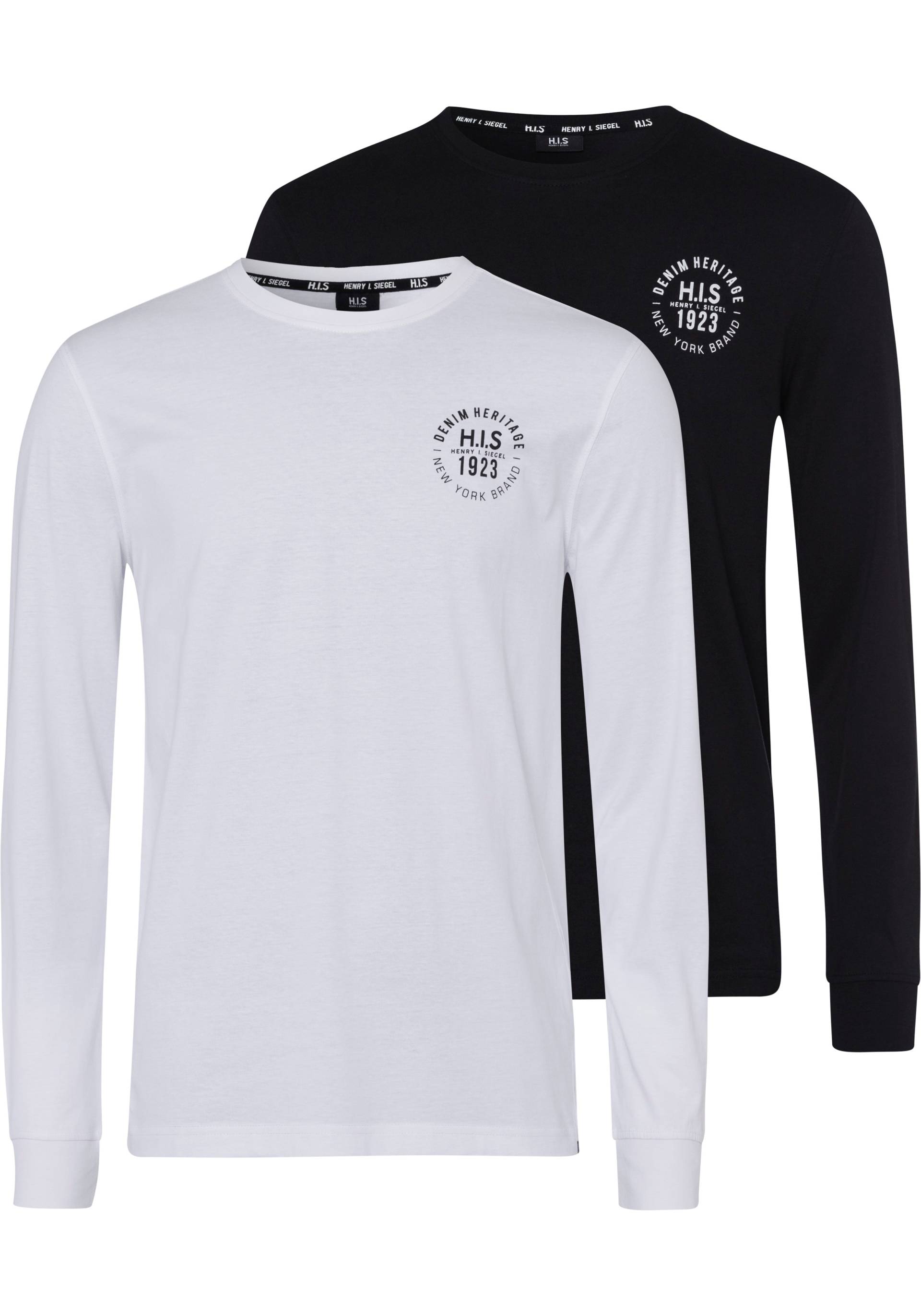 H.I.S Langarmshirt, (Packung, 2 tlg., 2er-Pack), Langarm, bedruckt, Rundhalsausschnitt, aus 100% Baumwolle von H.I.S
