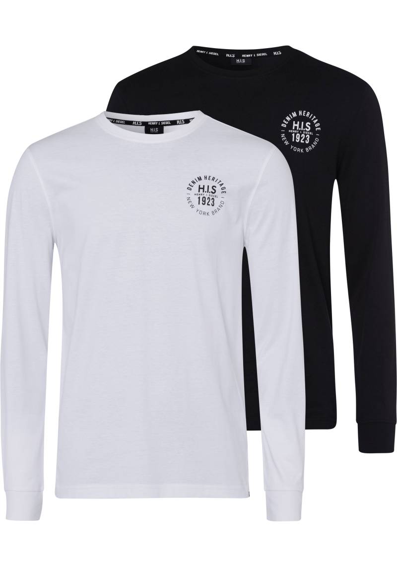 H.I.S Langarmshirt, (Packung, 2 tlg., 2er-Pack), Langarm, bedruckt, Rundhalsausschnitt, aus 100% Baumwolle von H.I.S