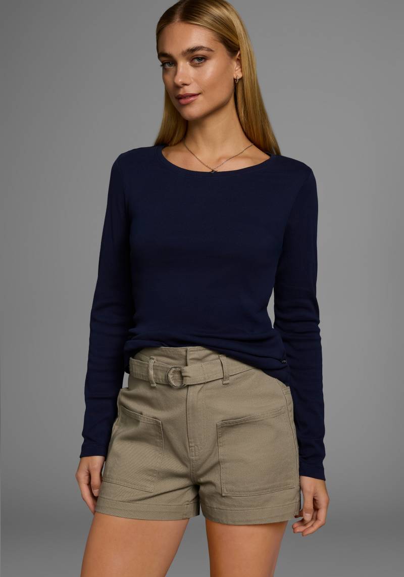 H.I.S Langarmshirt, figurbetonte Passform, Feinrippstoff aus Baumwolle und Viskose von H.I.S