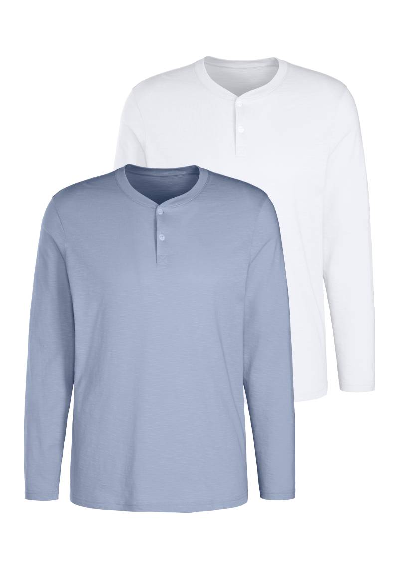 H.I.S Langarmshirt, (Packung, 2 tlg.), Shirt mit Knopfleiste aus aus strukturierter Baumwoll-Qualität von H.I.S