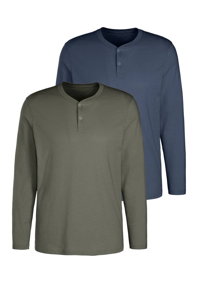 H.I.S Langarmshirt, (Packung, 2 tlg.), Shirt mit Knopfleiste aus aus strukturierter Baumwoll-Qualität von H.I.S
