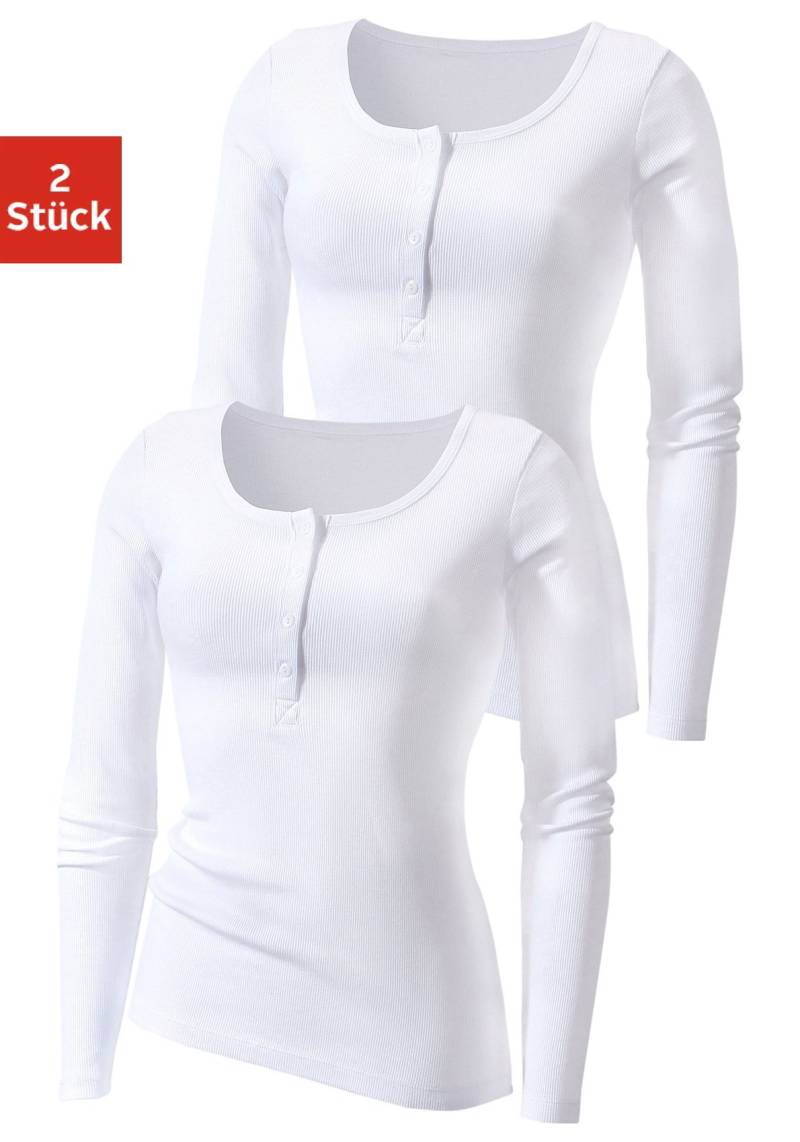 H.I.S Langarmshirt »mit kurzer Knopfleiste«, (2er-Pack), aus modischer Rippqualität von H.I.S