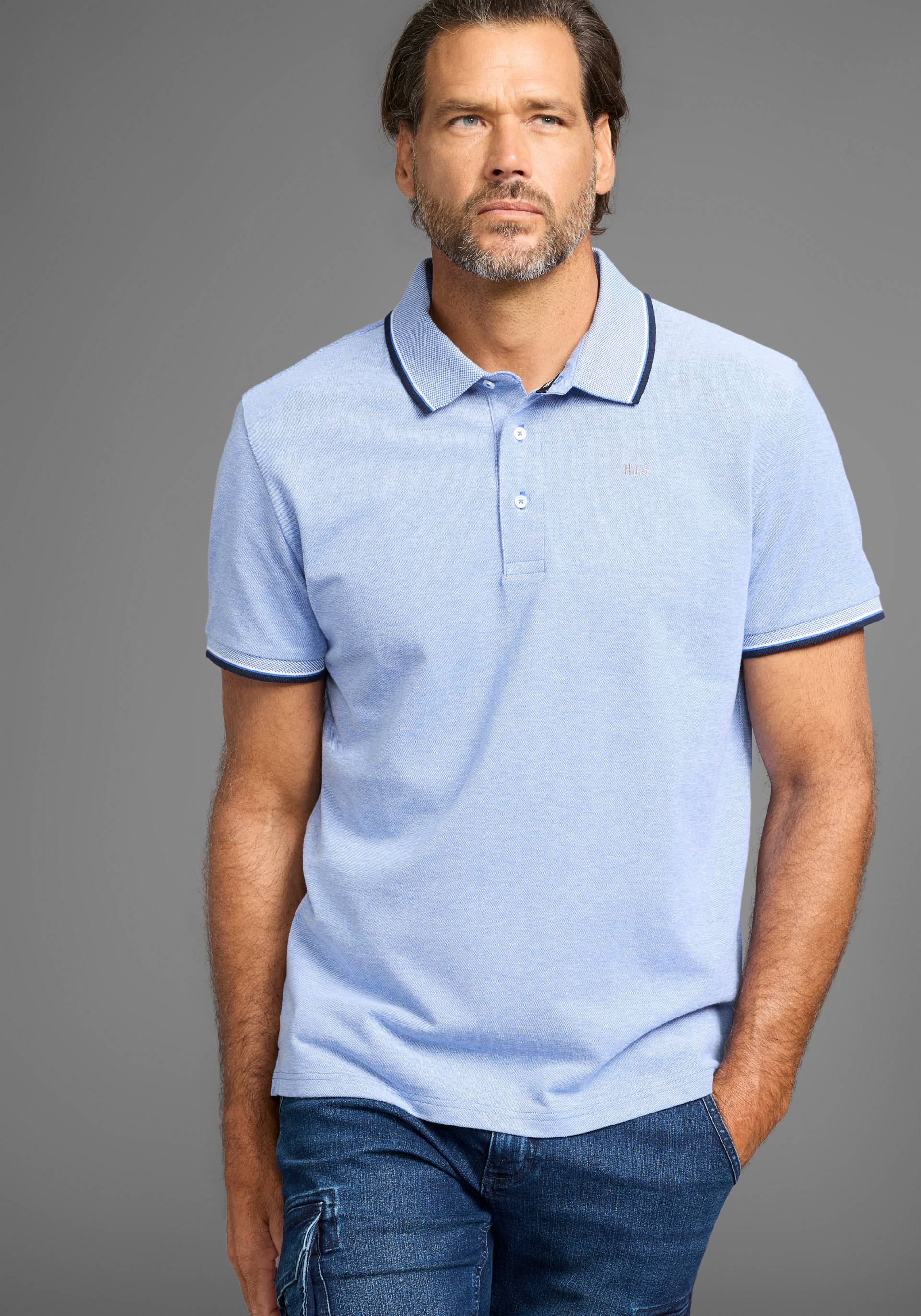 H.I.S Poloshirt, mit sportlichen Kontraststreifen & Logo-Stickerei von H.I.S