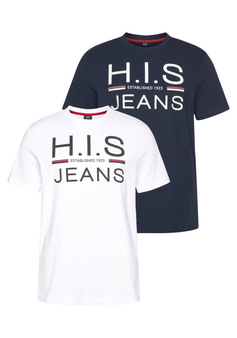 H.I.S Rundhalsshirt, (Packung, 2er-Pack), schmal geschnitten, bedrucktes Design, Rundhals, aus Baumwolle von H.I.S